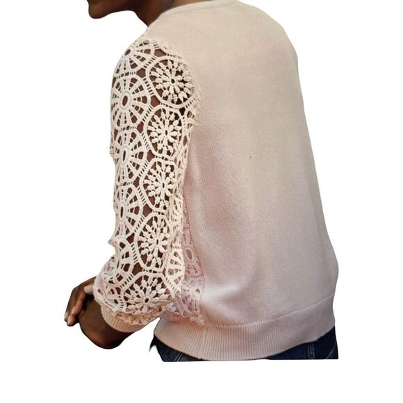 Pure Collection Lace Zip Cardigan, Soft Pink - Picture 2 of 7